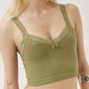 Out From Under So Sweet Lace Seamless Bra Top In Olive Womens XS/S Stretch Urban